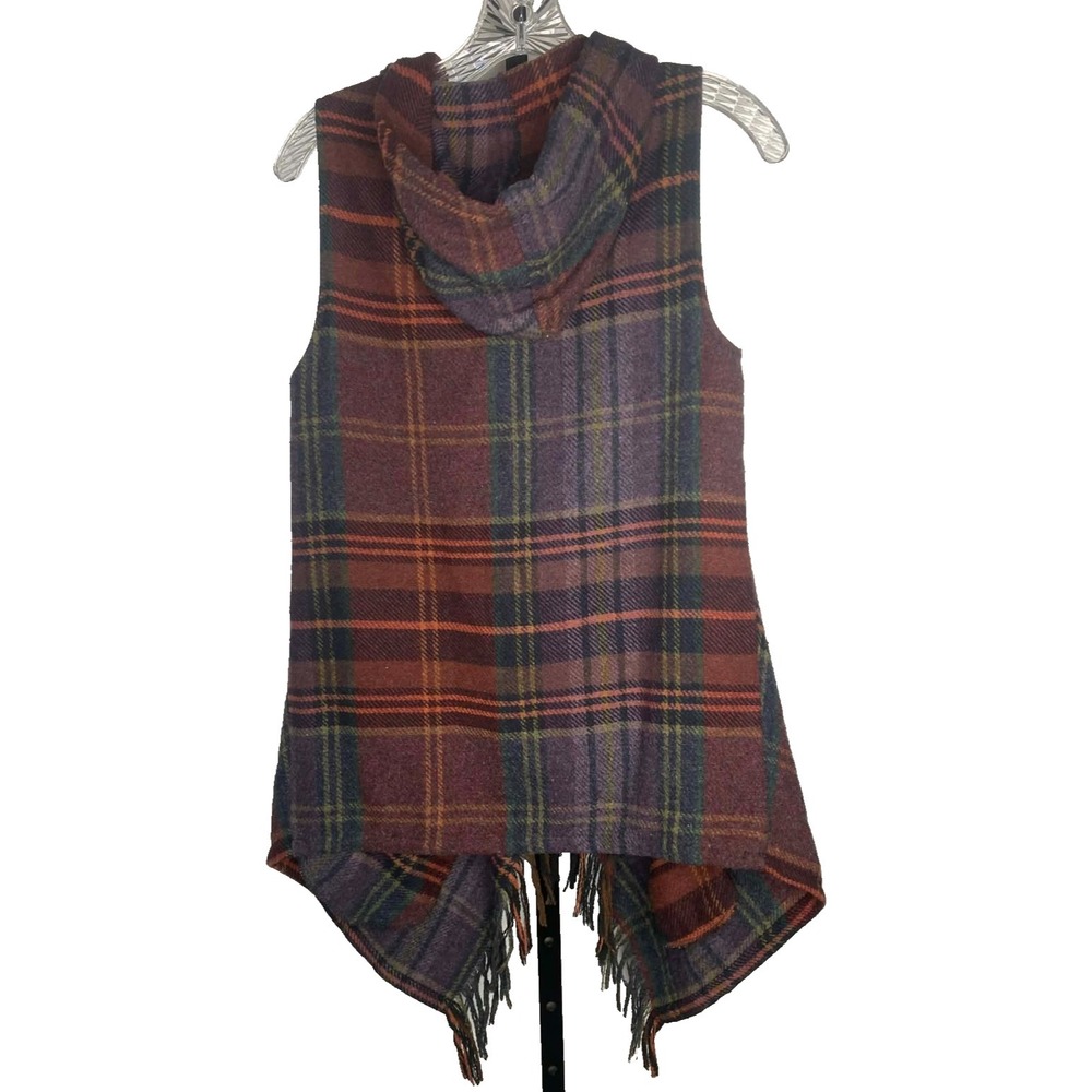 Women's JOLT wool blend Cardigan Vest Size XS tartan plaid fringe dark academia - Picture 4 of 6